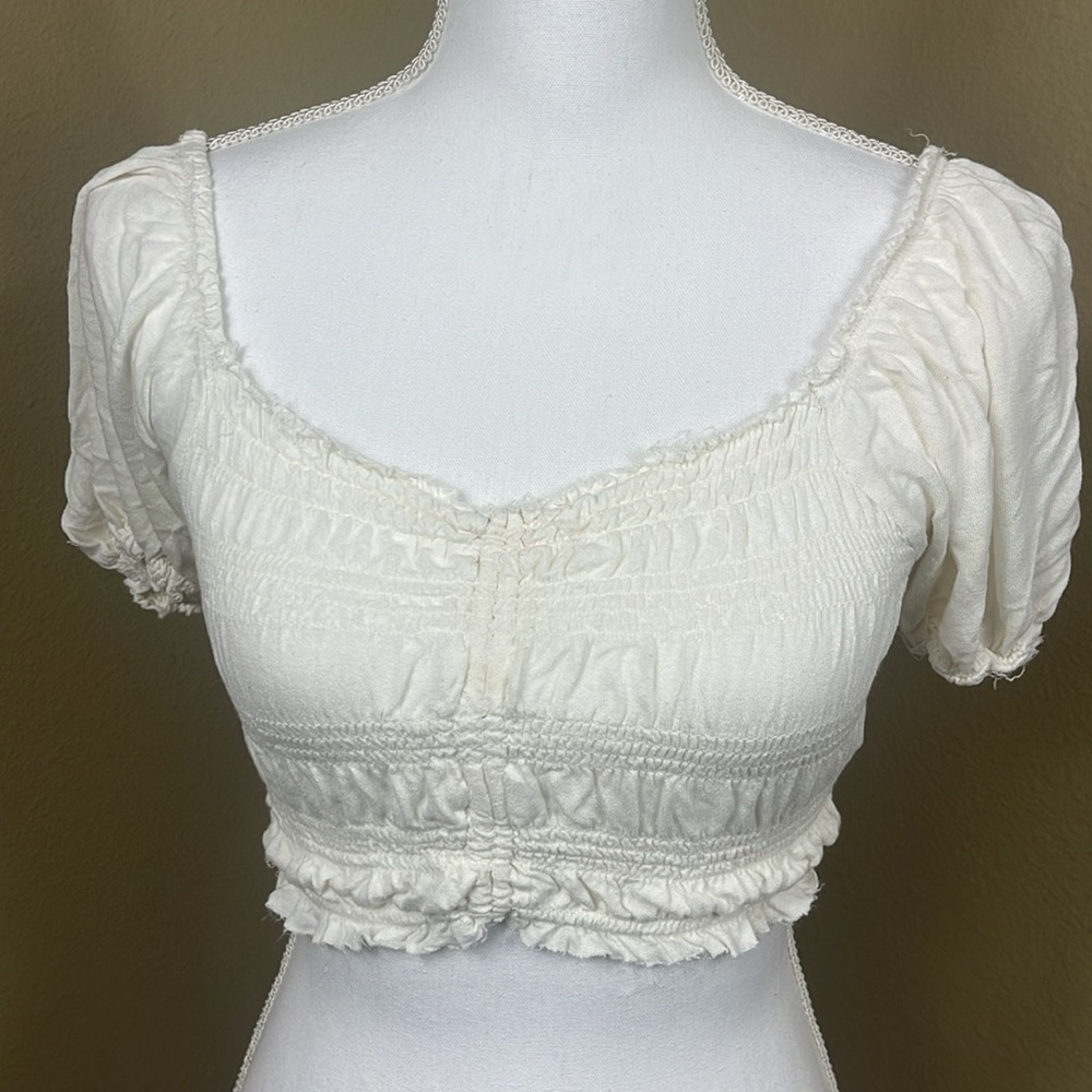 Urban Outfitters Cream Smocked Crop Top